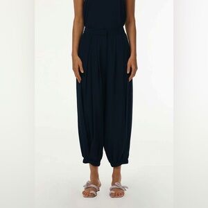 TIBI Silk Balloon Pant Pleated Trouser Ankle Crop Bloomers Navy